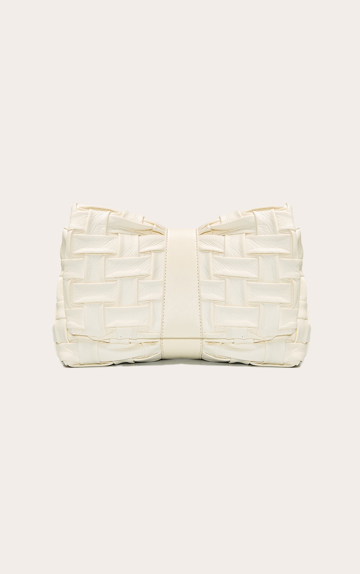 Cream Cross Weave Fold Over Clutch Bag image 2