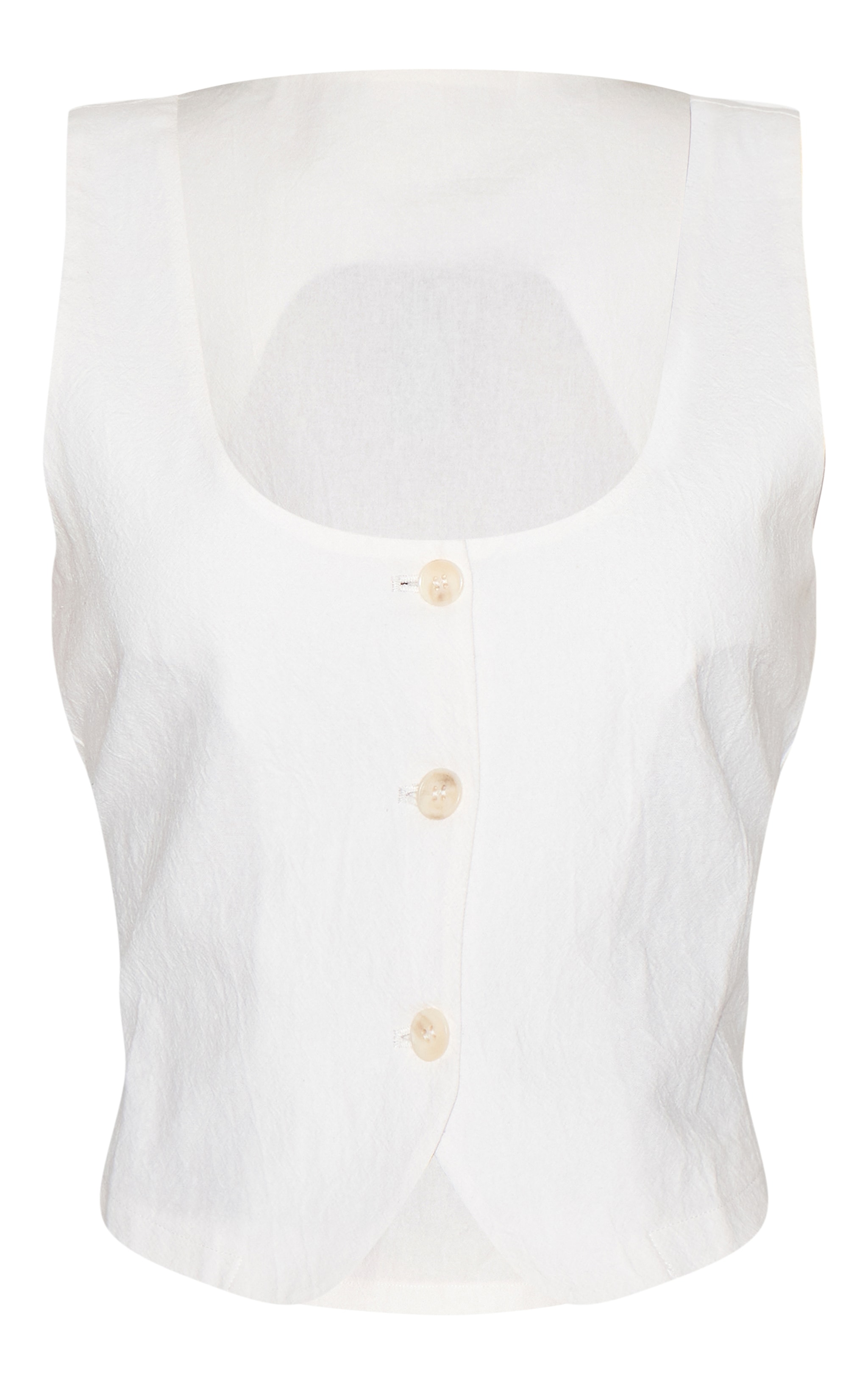 White Linen Look Tailored Scoop Neck Fitted Waistcoat image 5