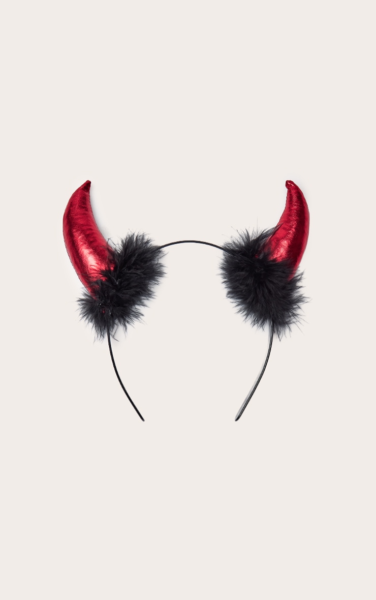 Red Fluffy Devil Horns Headband image 2