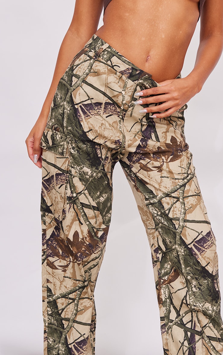 Khaki Abstract Camo Wide Leg Cargo Trousers image 4