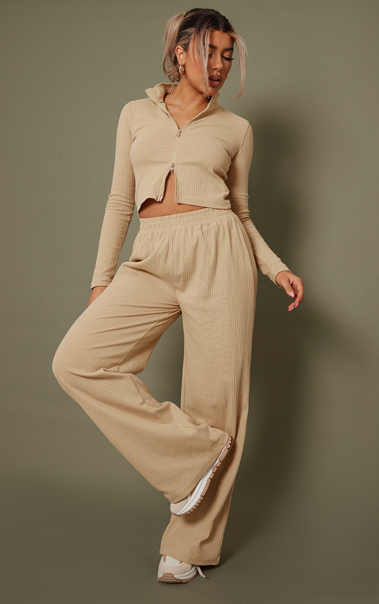 Camel Wide Rib Elasticated Waist Sweatpants image 1