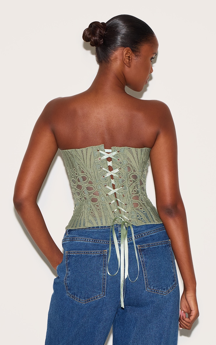 Sage Textured Sheer Floral Lace Corset image 2