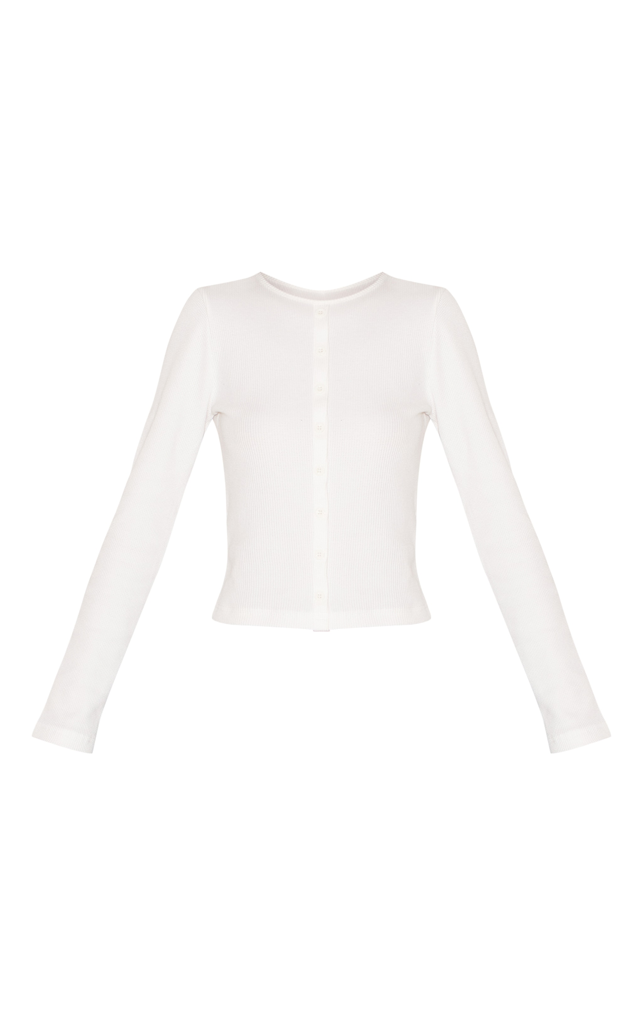 Cream Waffle Button Up Long Sleeve Top image 5