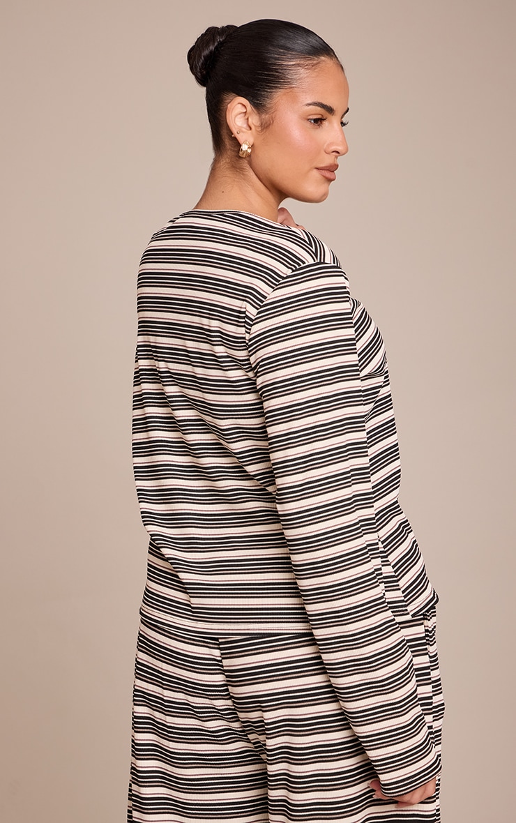 Plus Black Stripe Soft Rib Fitted Button Up Top image 2