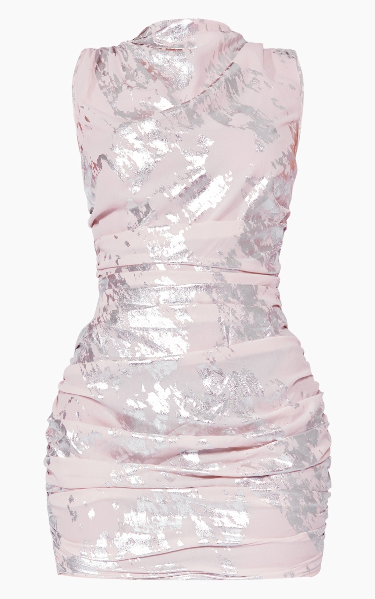 Stone Foil Print Woven Ruched Sleeveless Bodycon Dress image 5