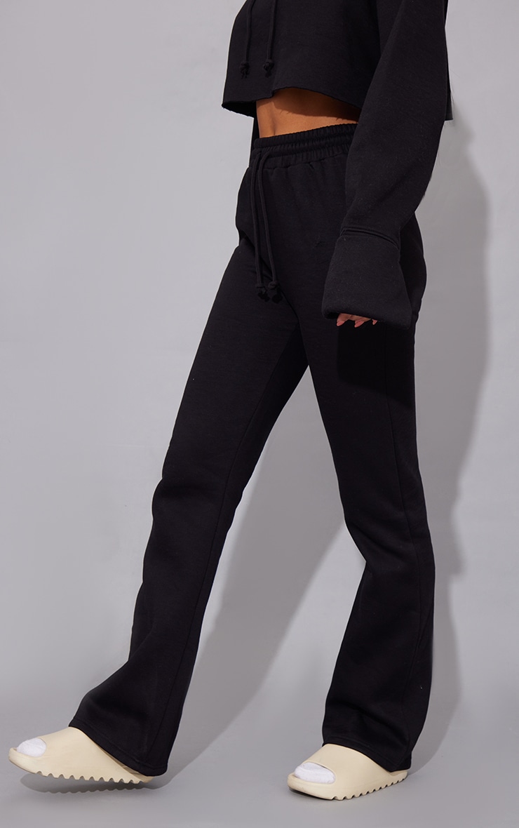 Black High Waisted Flared Leg Track Pant image 2