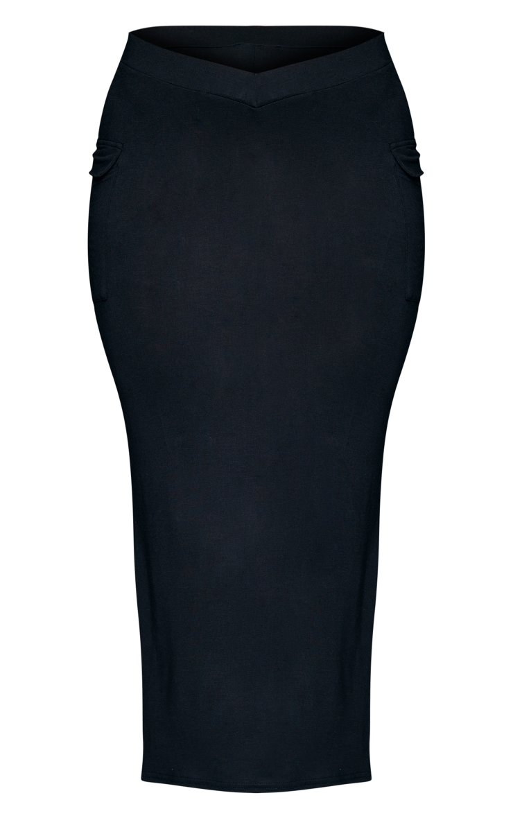 Jupe mi-longue en jersey noir à poches et taille en V image 5