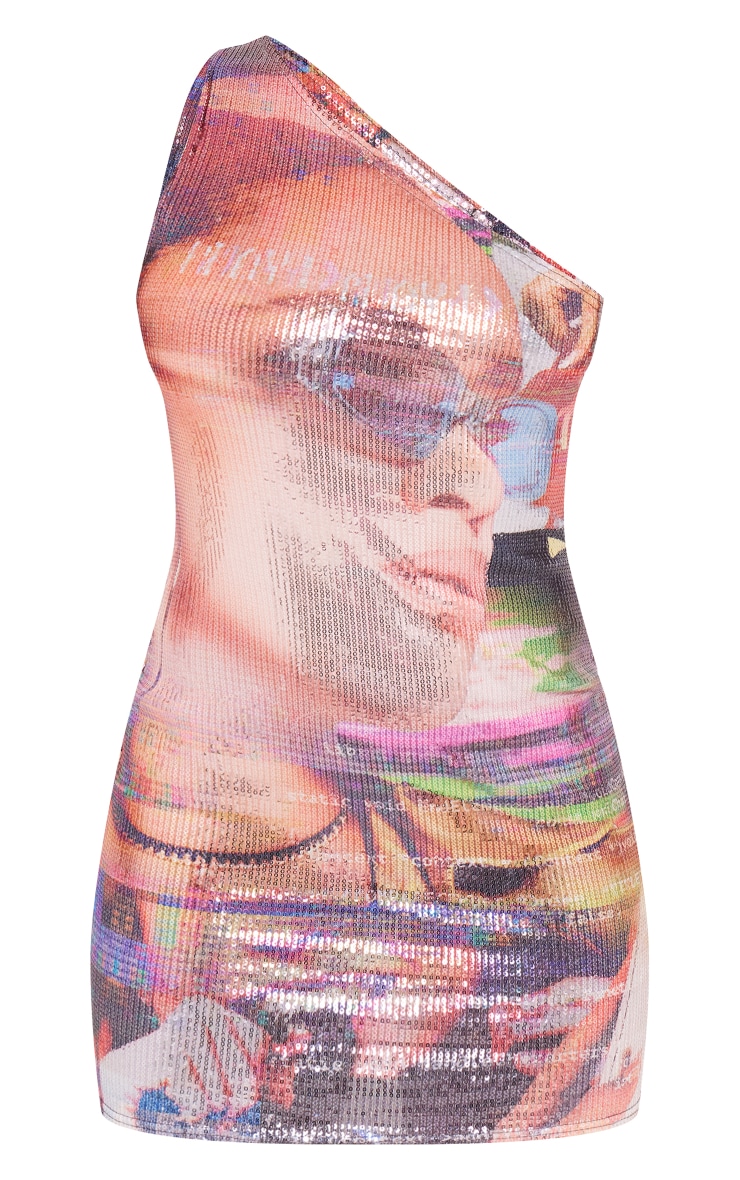 Multi Printed Sequin One Shoulder Mini Dress image 5