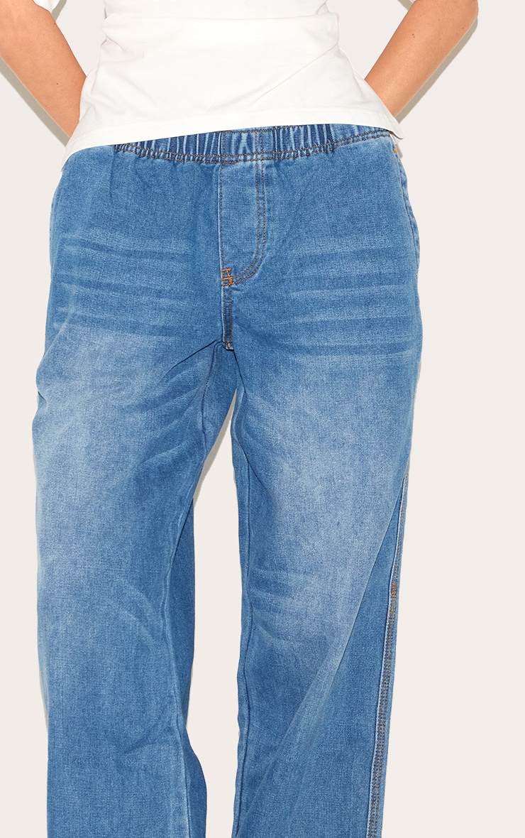 Jean large bleu moyen à taille stretch image 4