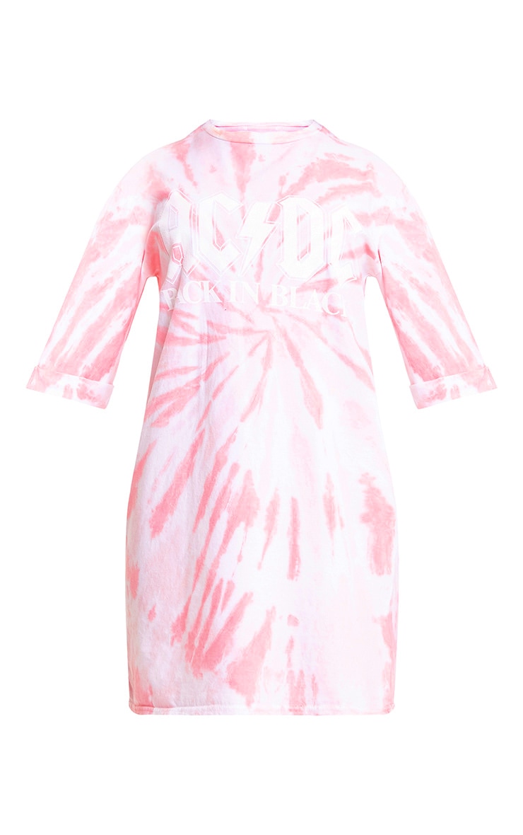 Acdc Pink Tie Dye T Shirt Dress Prettylittlething Usa