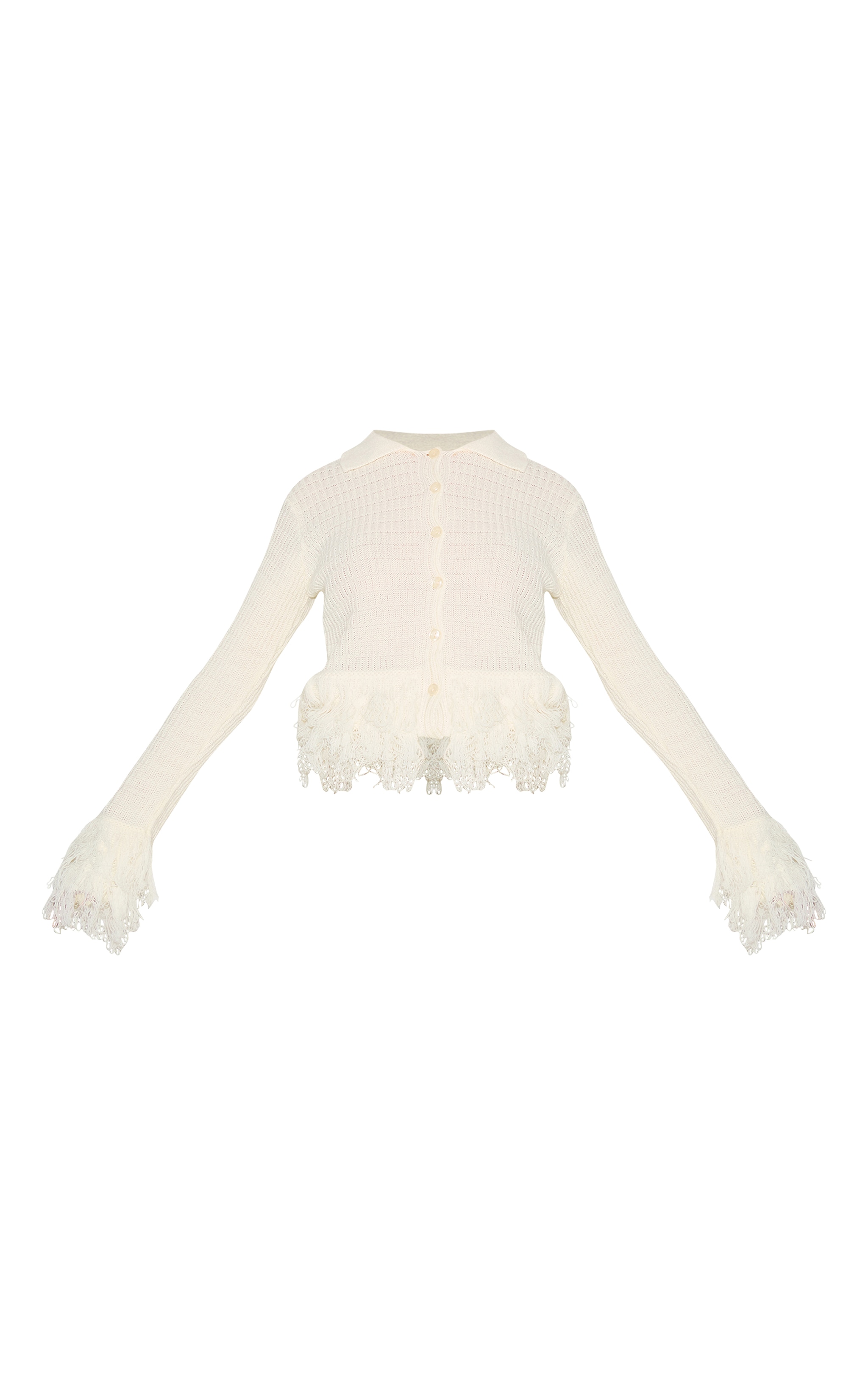 Petite Cream Button Up Fringe Cardigan image 5