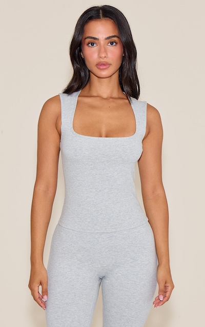 Petite Ash Grey Sculpt Square Neck Gym Top