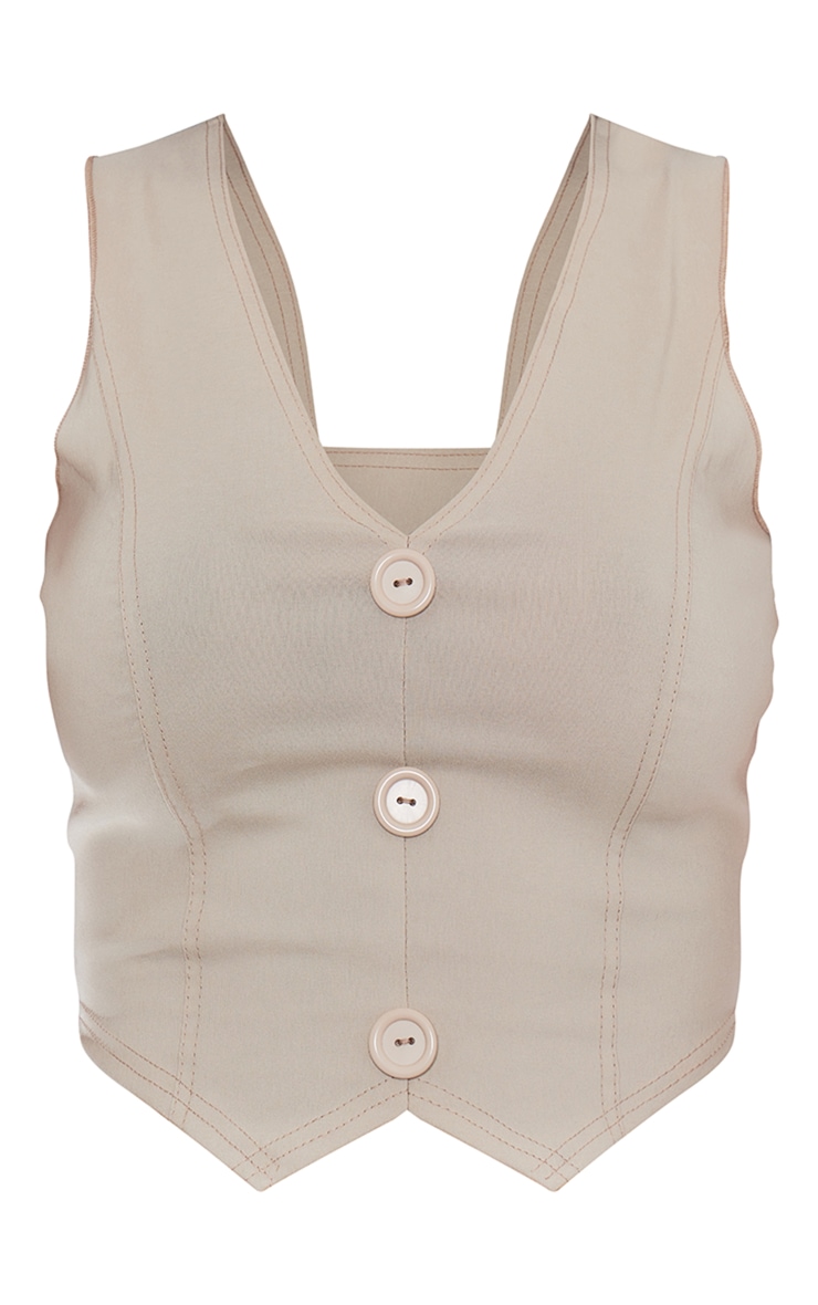 Stone Stretch Woven Button Detail Waist Coat Tops PLT QA
