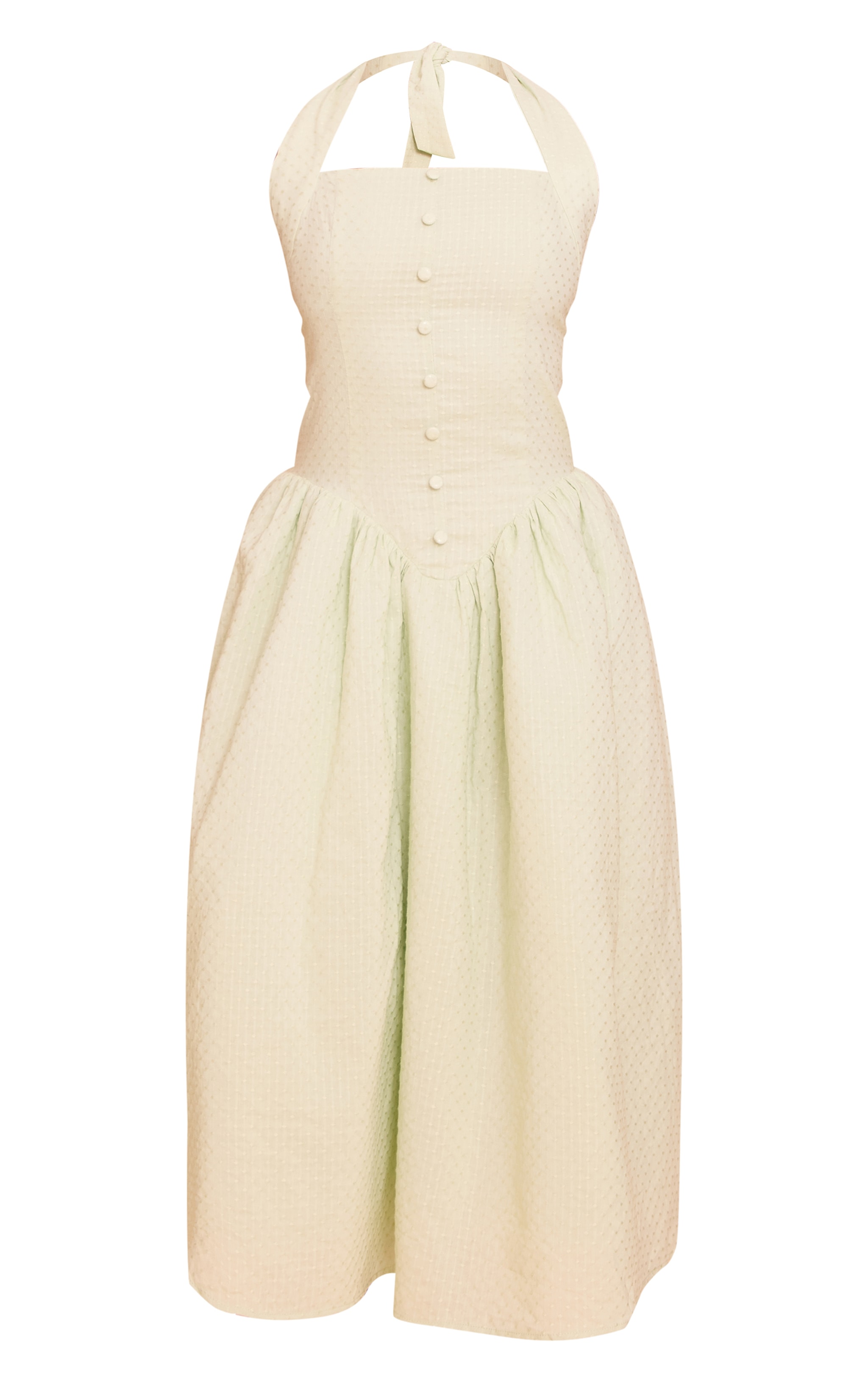Robe mi-longue en coton brodé sauge à dos nu image 5