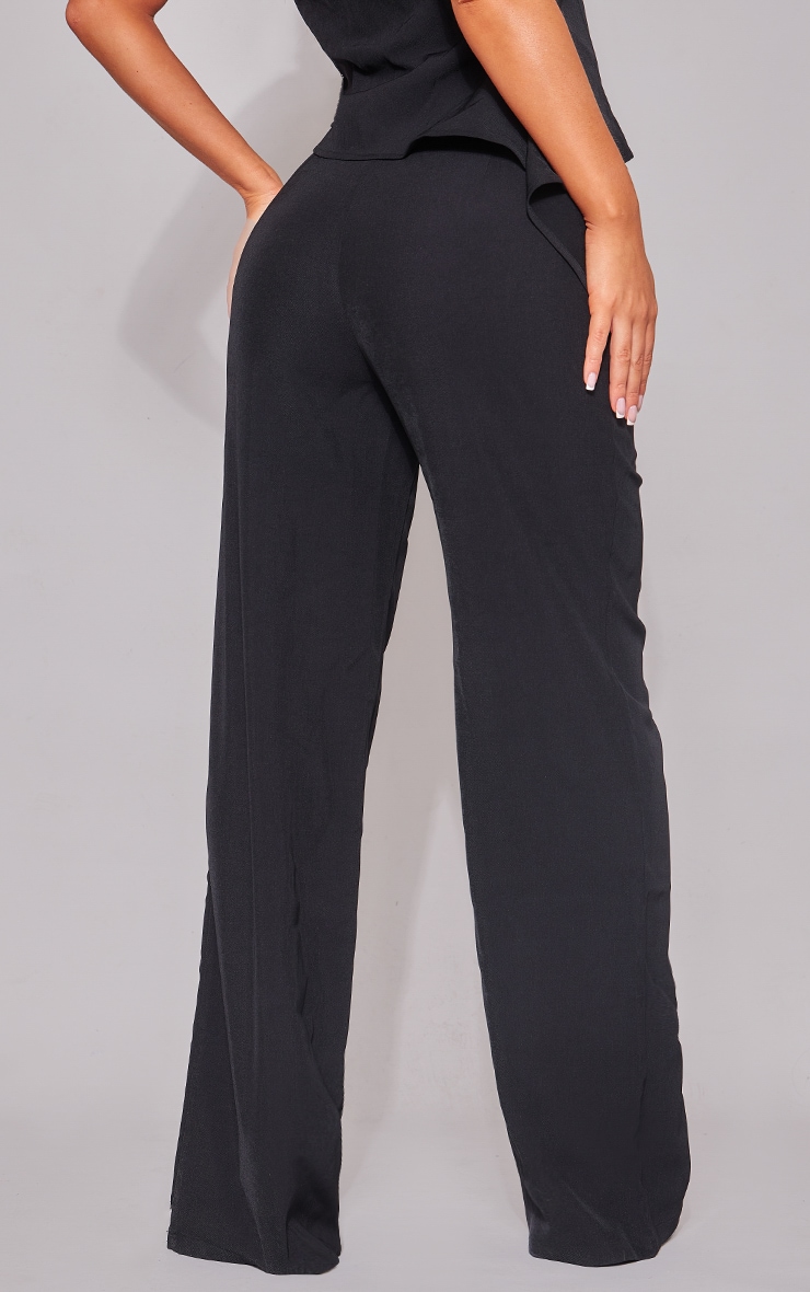 Black Woven High Waist Tailored Pants image 3