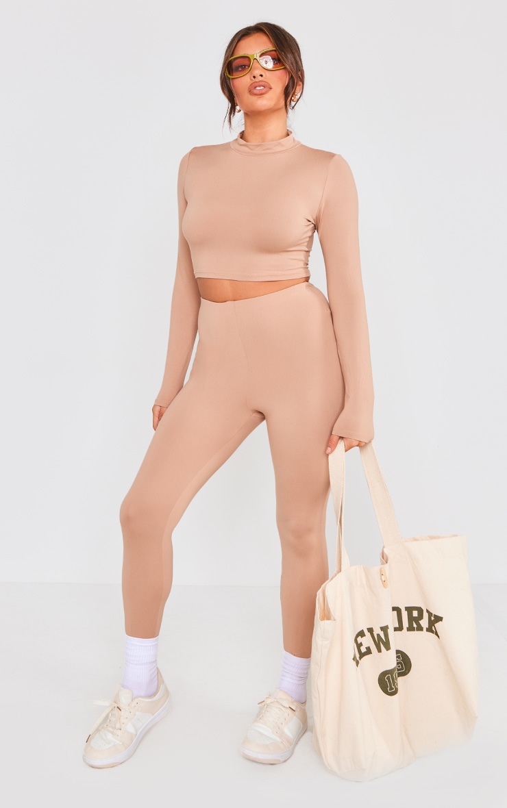 Taupe Long Sleeve Crop Top & Leggings Set image 1