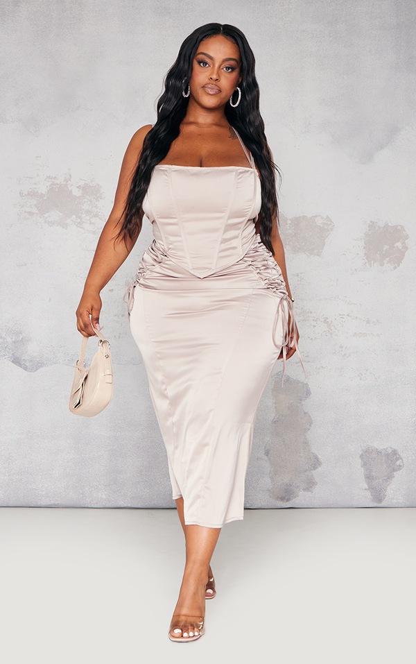 Plus Taupe Satin Corset Top Plus Size PrettyLittleThing USA
