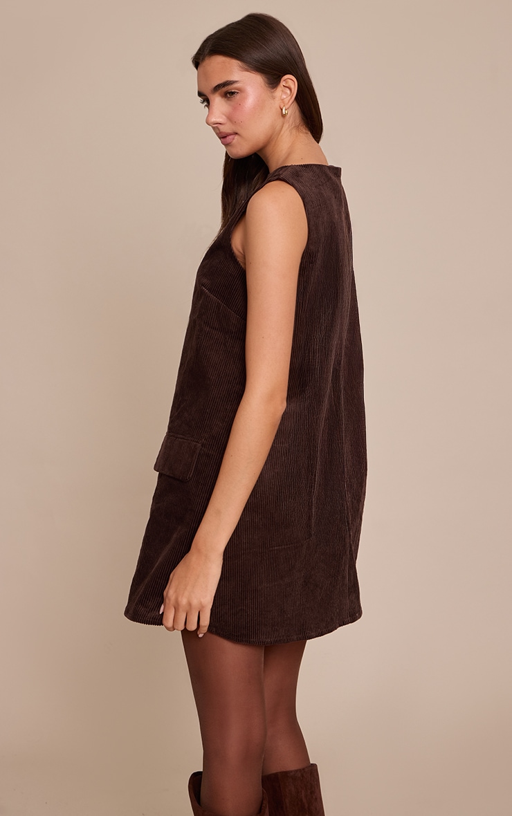 Deep Chocolate Cord Boat Neck Boxy Shift Dress image 2