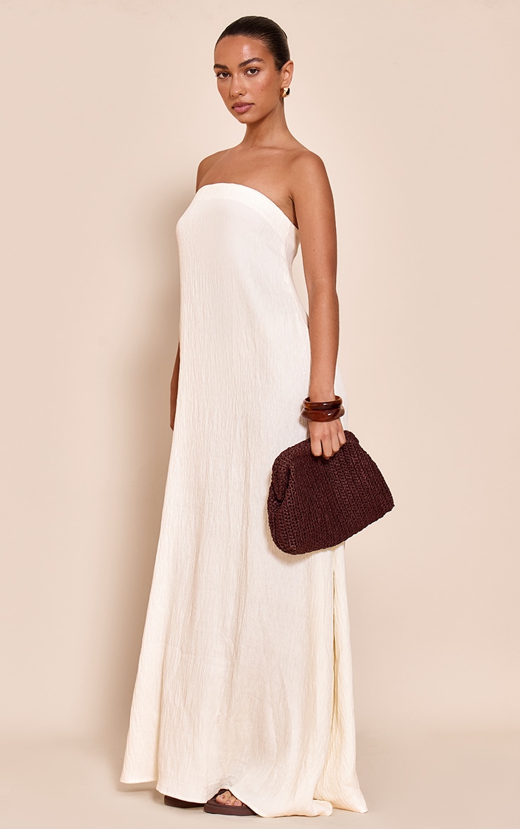 Cream Textured Bandeau Column Maxi Dress image 3
