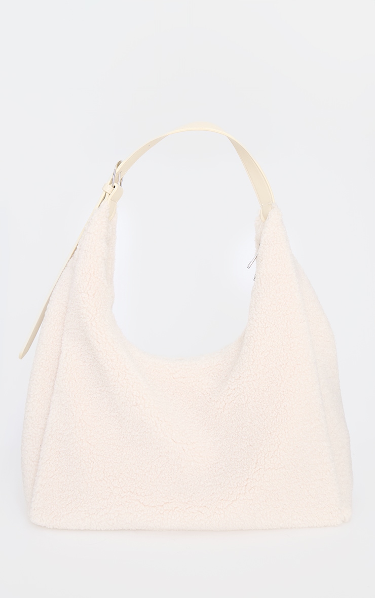 Cream Borg Slouchy Oversized Tote Bag image 2