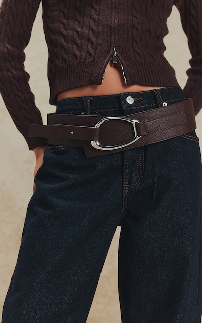 Ceinture épaisse superposée chocolat à boucle large argentée