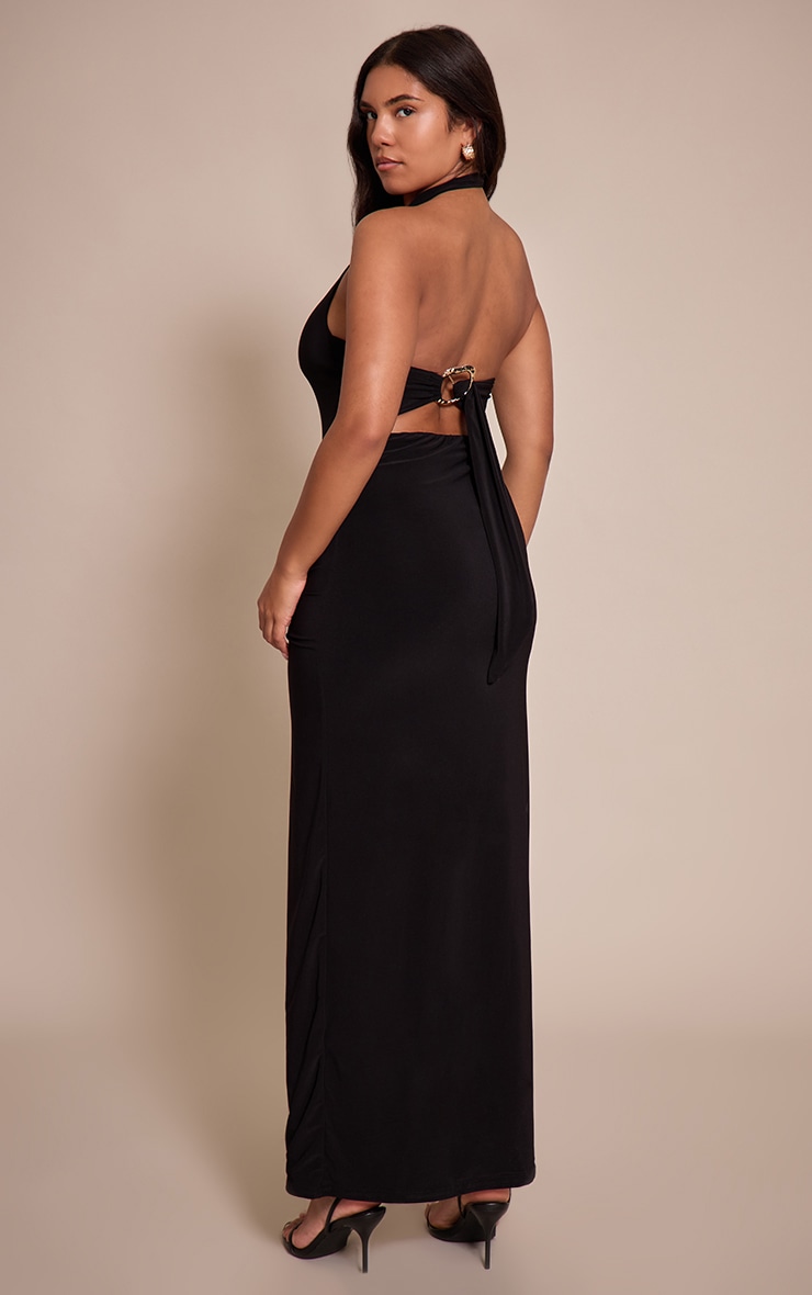 Shape Black Halter Neck Tie Back Gold Trim Cowl Maxi Dress image 2