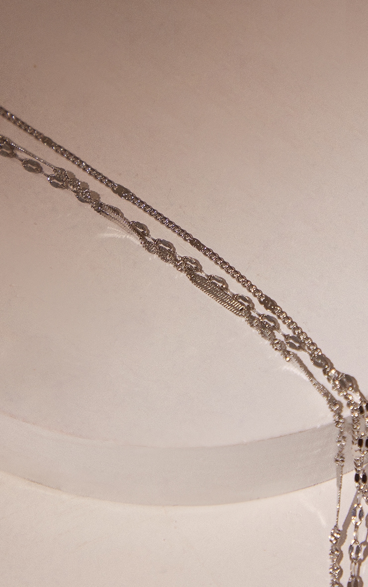 Silver Delicate Textured Chain Layered Necklace image 4