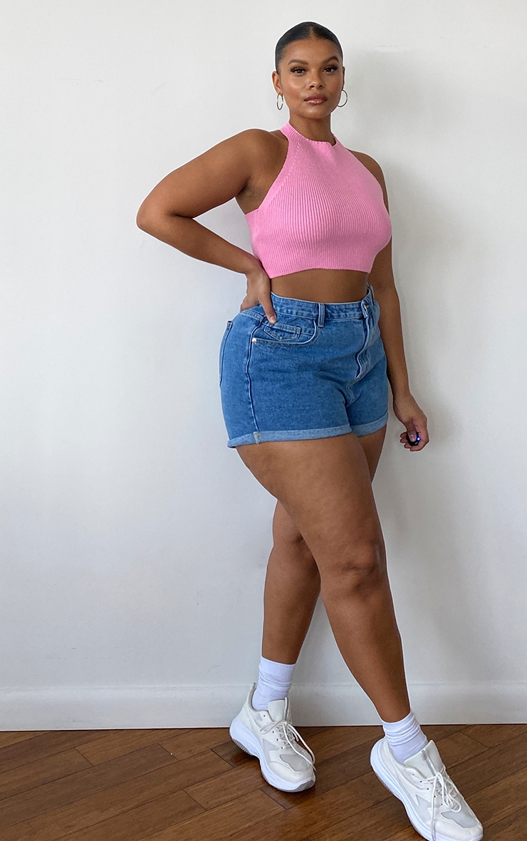 Plus Crop top dos nu en tricot rose image 3