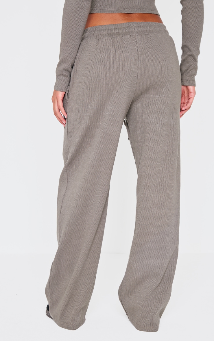 Charcoal Ribbed Low Rise Wide Leg Pants image 3