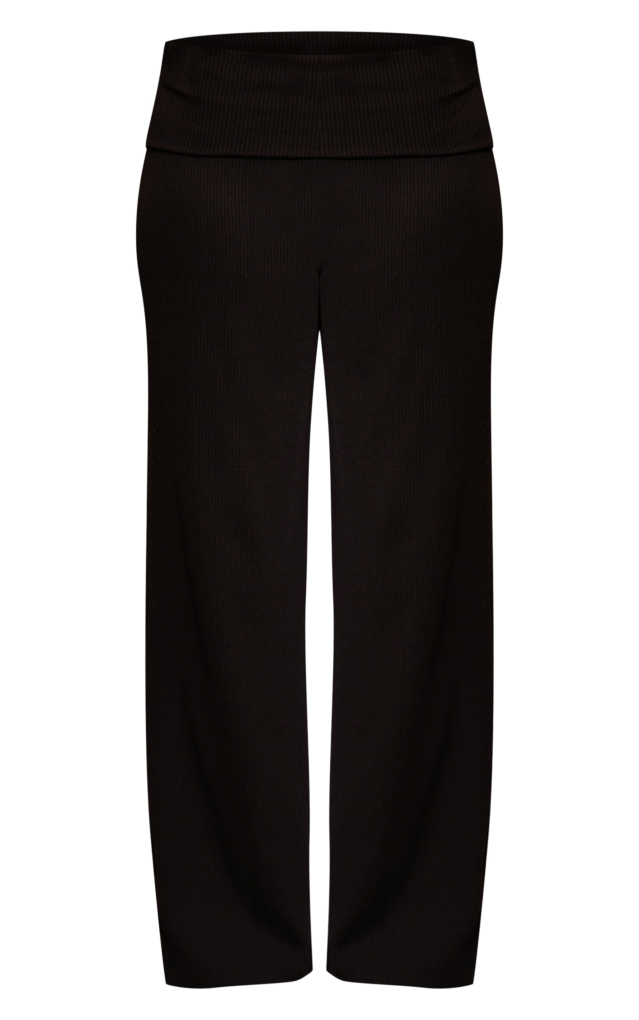 Black Thick Rib Fold Over Pocket Detail Wide Leg Pant image 5