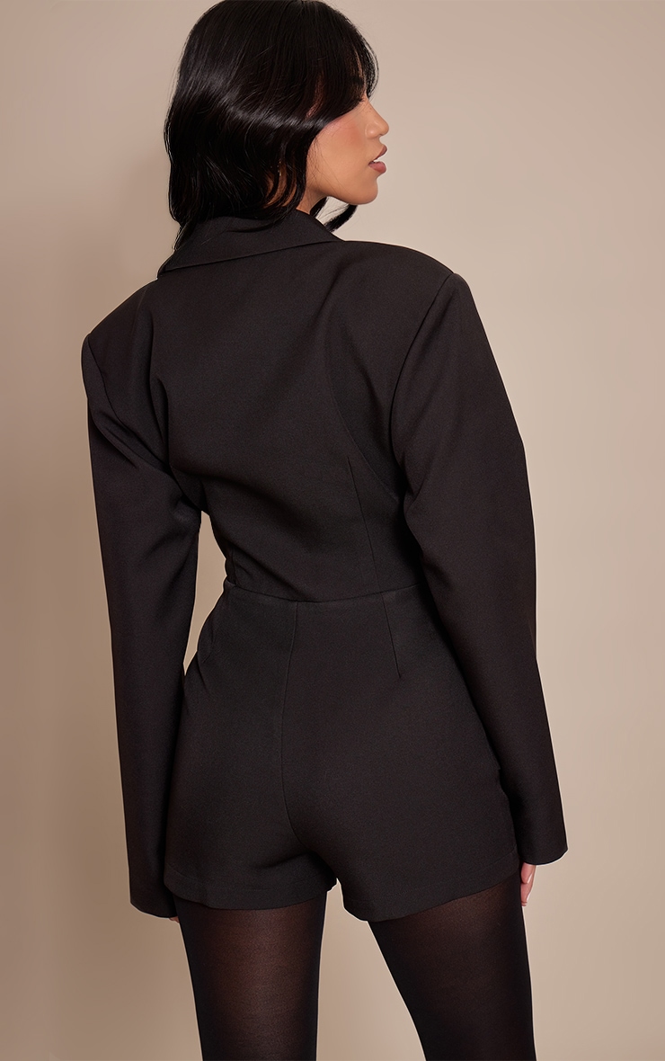 Black Woven Blazer Tailored Playsuit image 2
