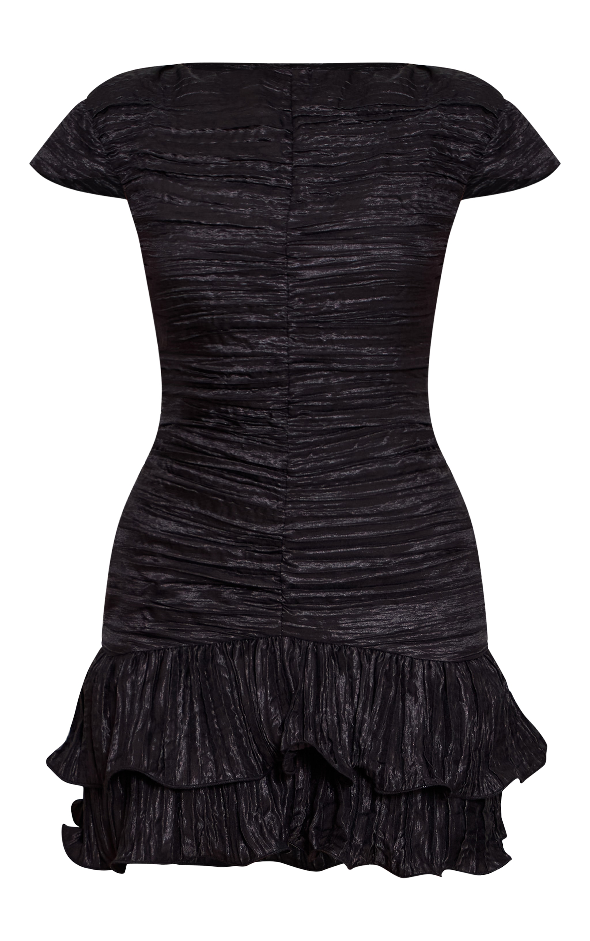 Mini robe texturée noire à col bateau et ourlet volanté image 5