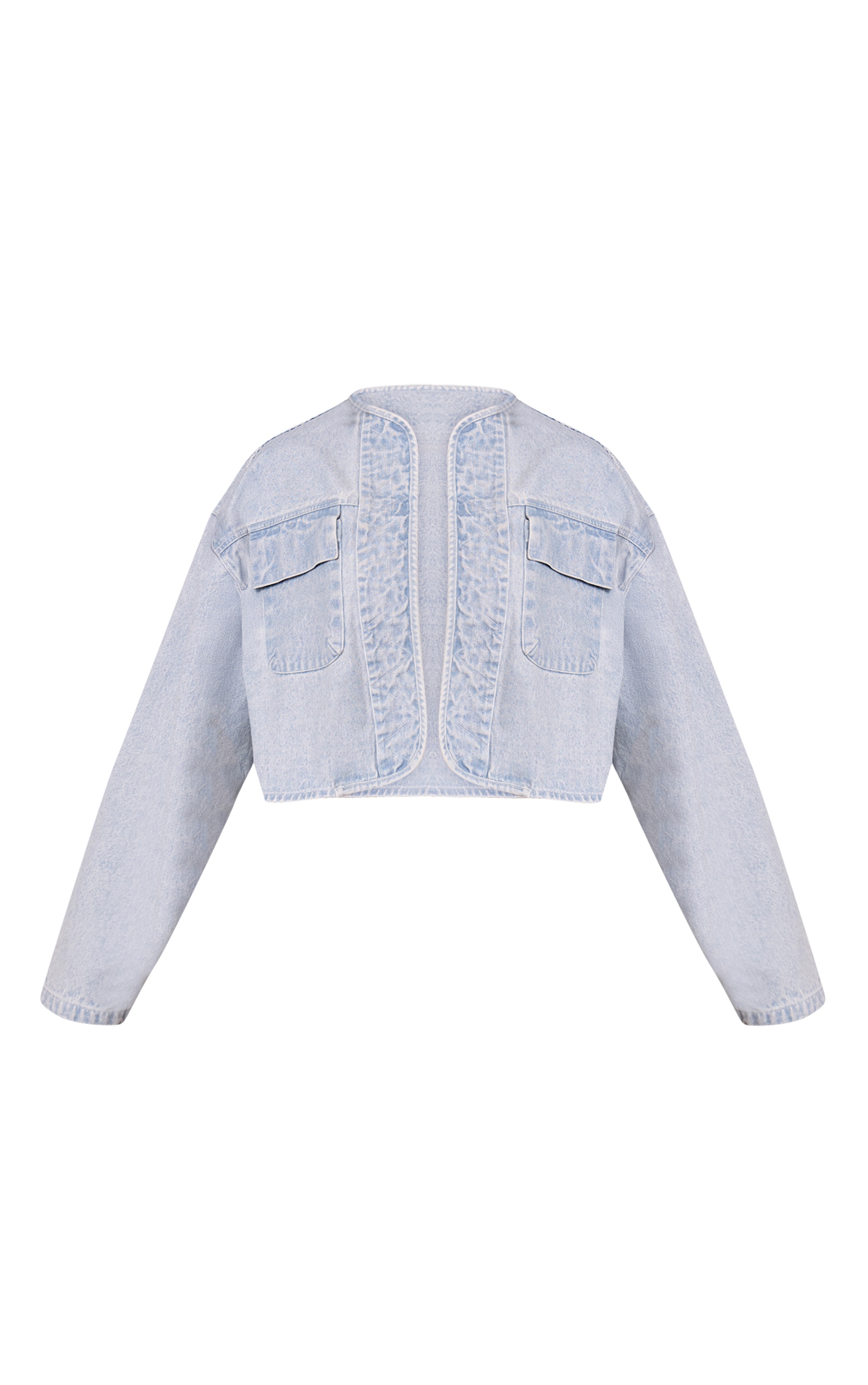 Light Blue Curved Hem Cropped Denim Jacket image 5