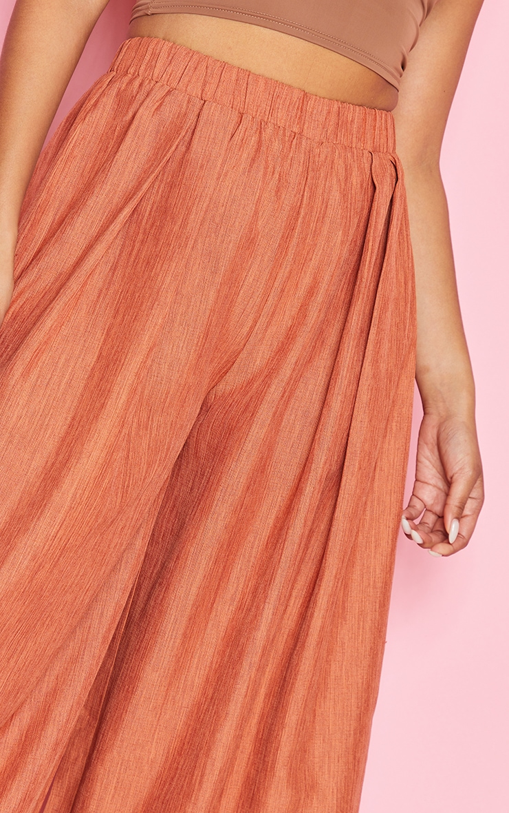 Rust Linen Detail Wide Leg Trousers PrettyLittleThing USA