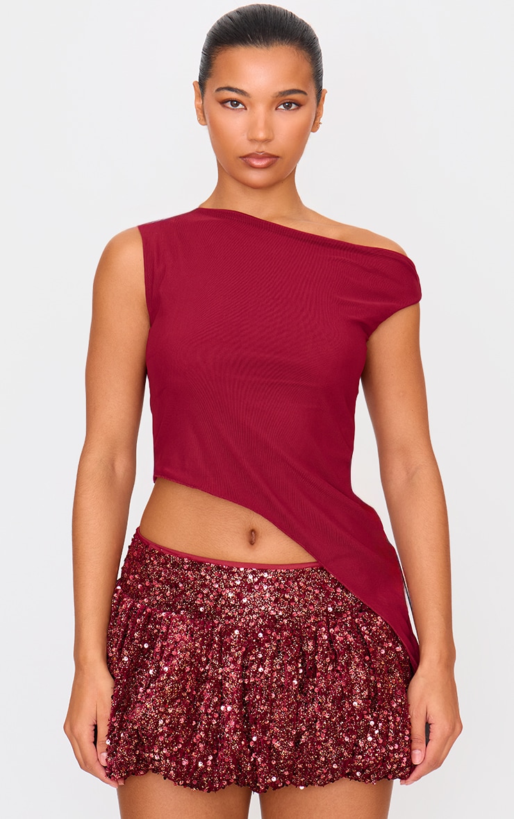 Burgundy Velvet Mixed Sequin Mini Puffball Skirt image 4