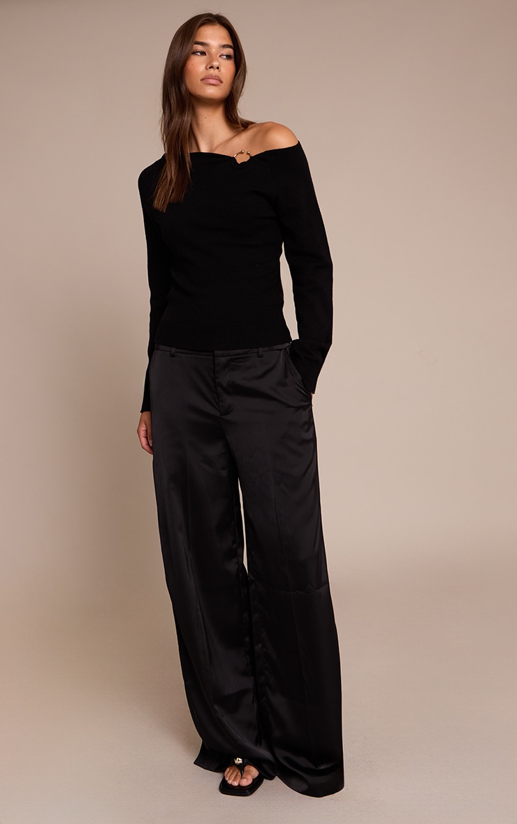 Black Cinched Waist Off The Shoulder Trim Detail Top image 3