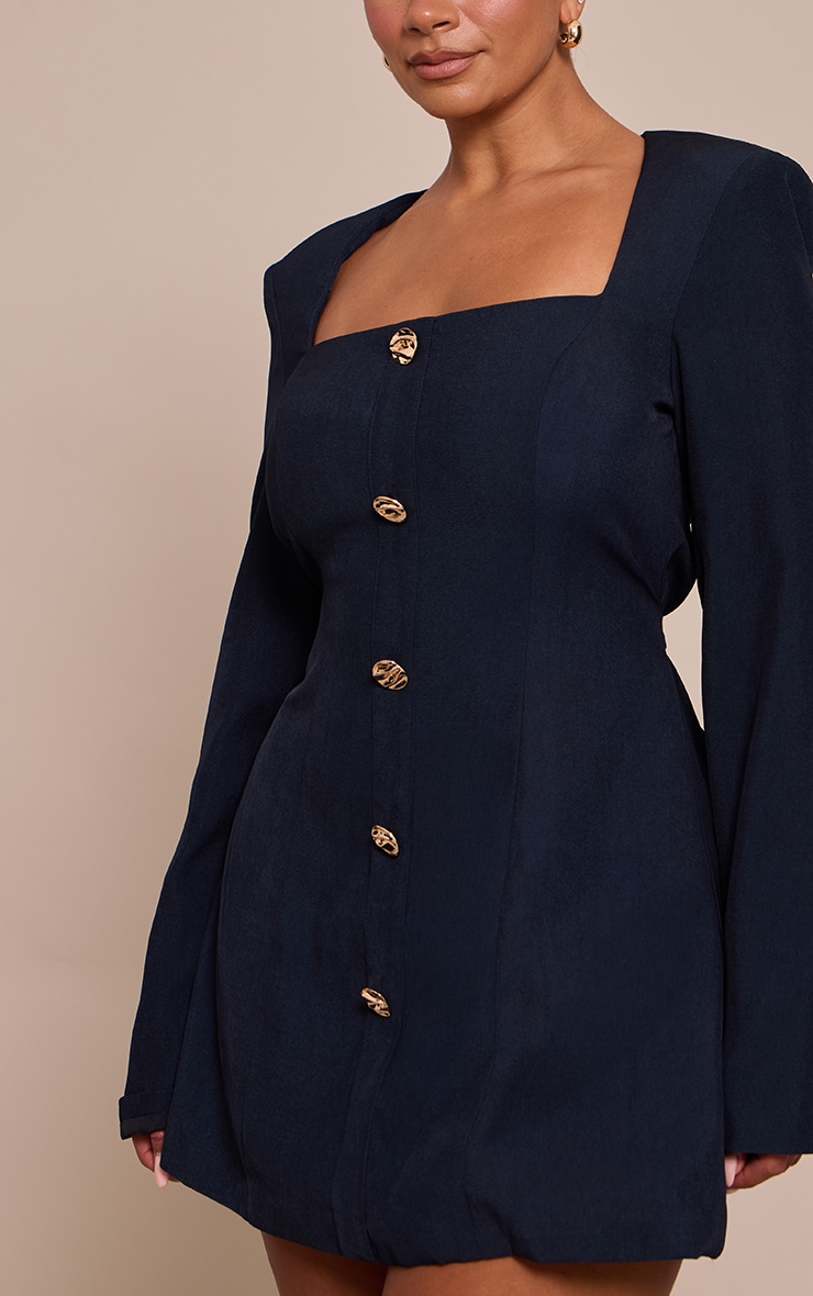Shape NAVY Tailored Square Neck Hammered Button Mini Dress image 4