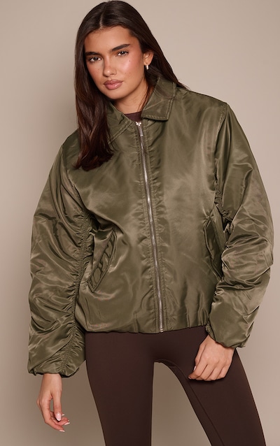 Olive Oversized Cocoon Sleeve Bomber Jacket