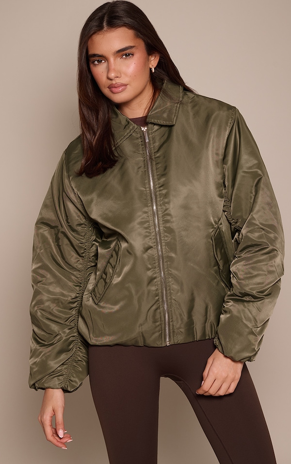 Olive Oversized Cocoon Sleeve Bomber Jacket