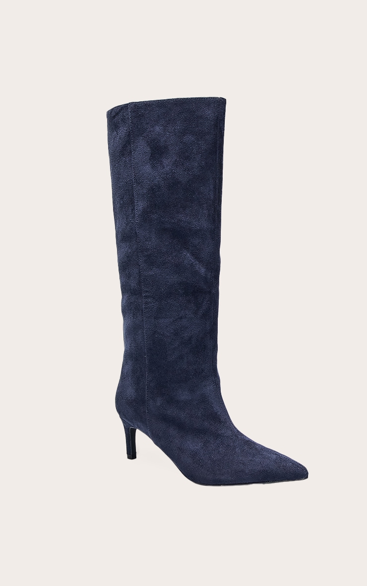 Bottes hautes en suédine bleu marine à talon kitten image 3