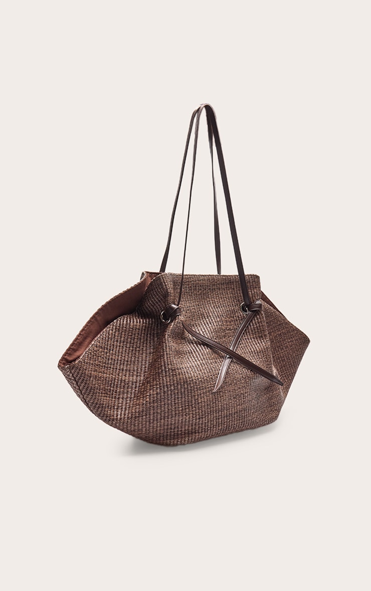 Chocolate Raffia Drawstring Beach Bag image 3