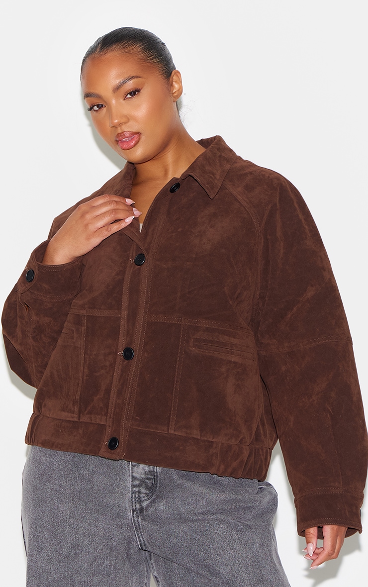 Plus Dark Brown Oversized Faux Suede Jacket image 4