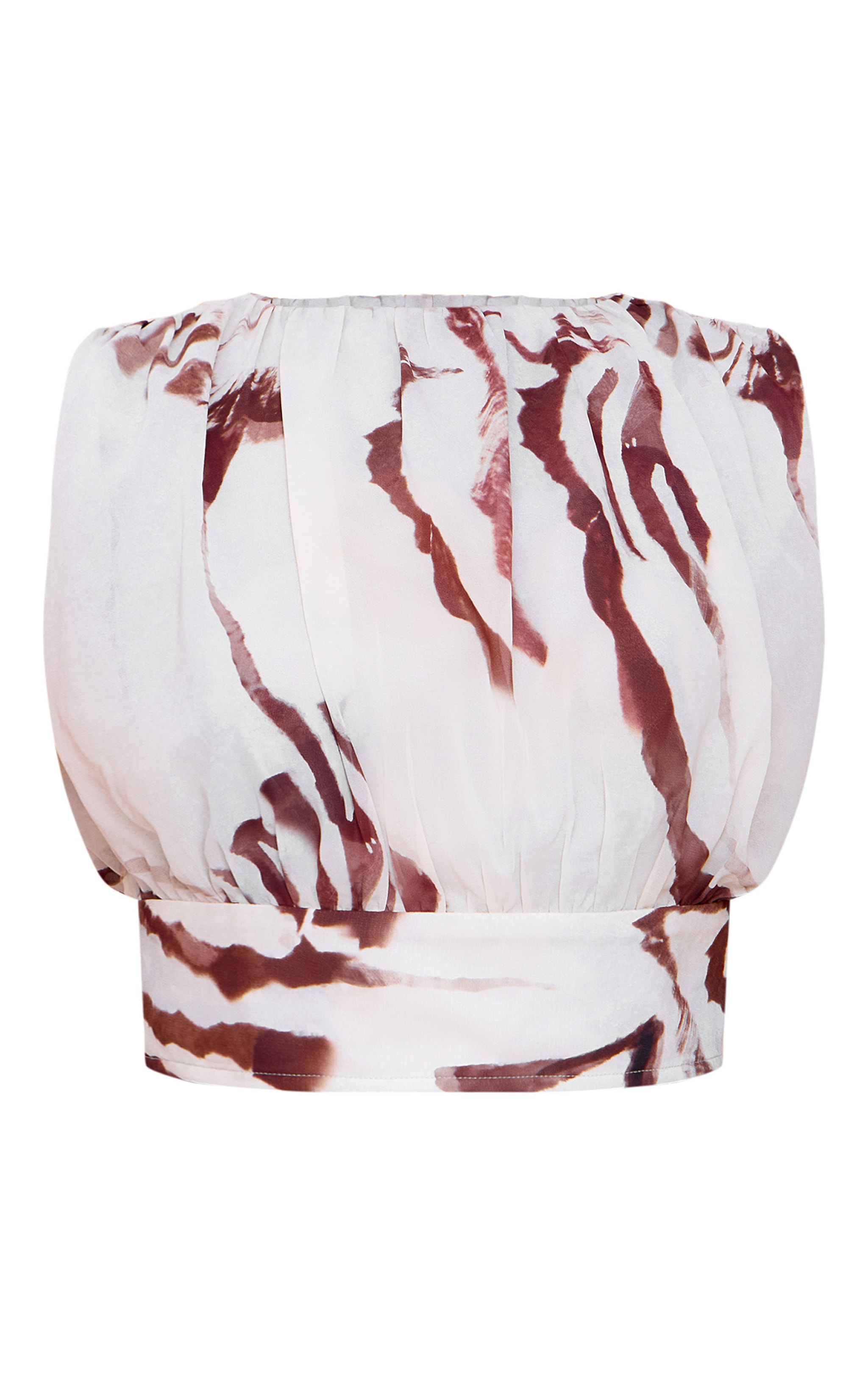 White Shell Print Chiffon Ruched Crop Top image 5