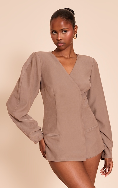 Mocha Cross Front Cocoon Sleeve Tailored Romper