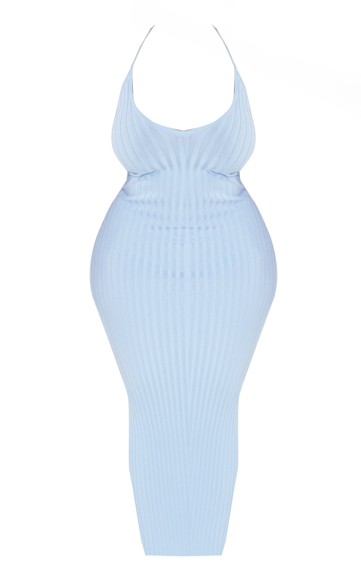 Plus Pale Blue Knitted Plunge Maxi Dress image 1