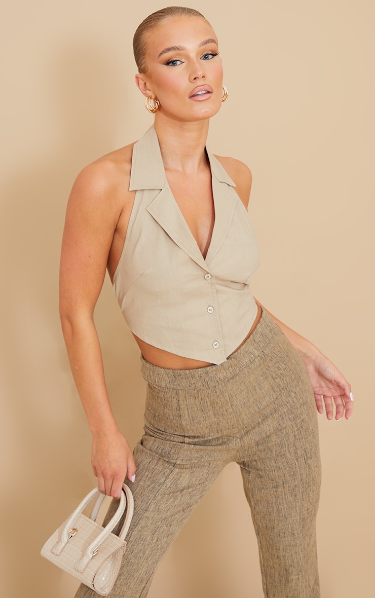 Stone Cotton Tie Back Crop Vest image 2