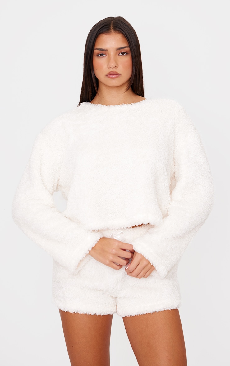 Cream Cosy Fleece Pj Shorts image 4