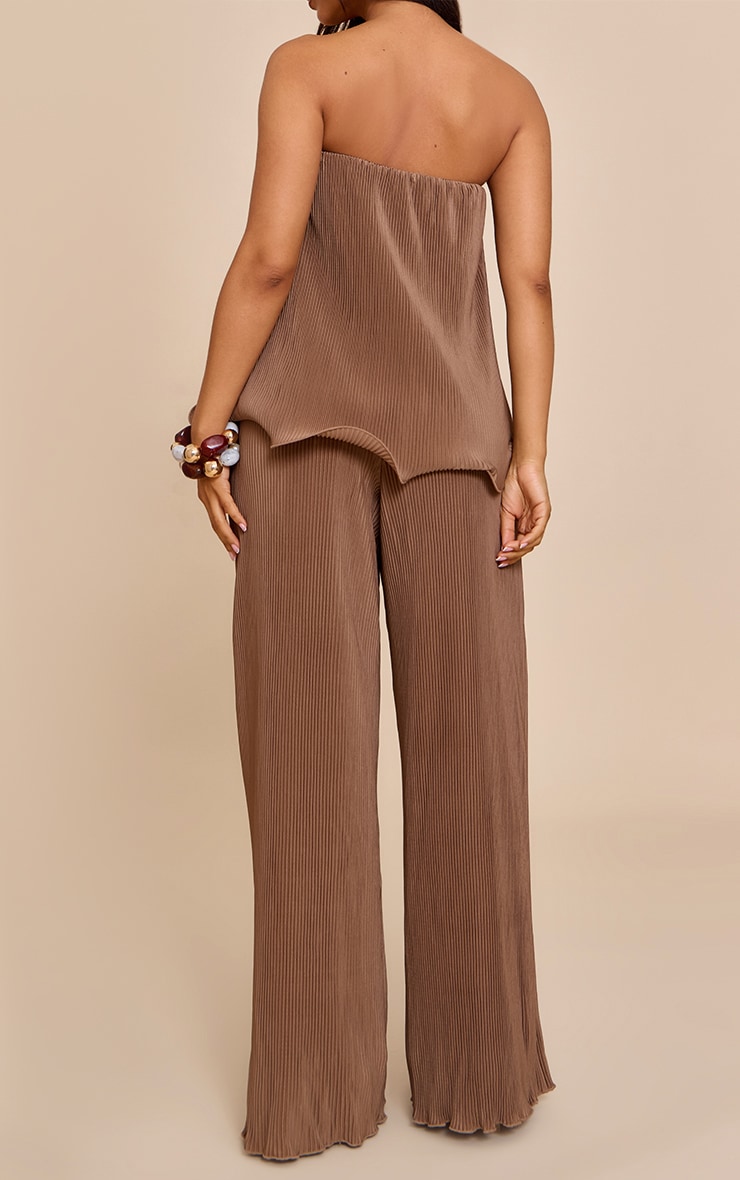 Petite Taupe Plisse Frill Edge Wide Leg Pants image 3