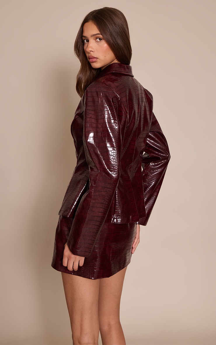 Dark Wine Croc Faux Leather Blazer image 2