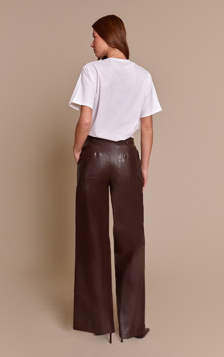 Brown Faux Leather Straight Leg Trouser image 3